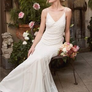 Lulu’s “To Have and To Hold” White Beaded Trumpet Maxi Dress READ DESCRIPTION!